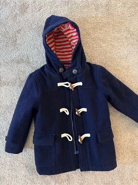 Mini Boden Navy Wool Duffle Coat with Stripe Lining